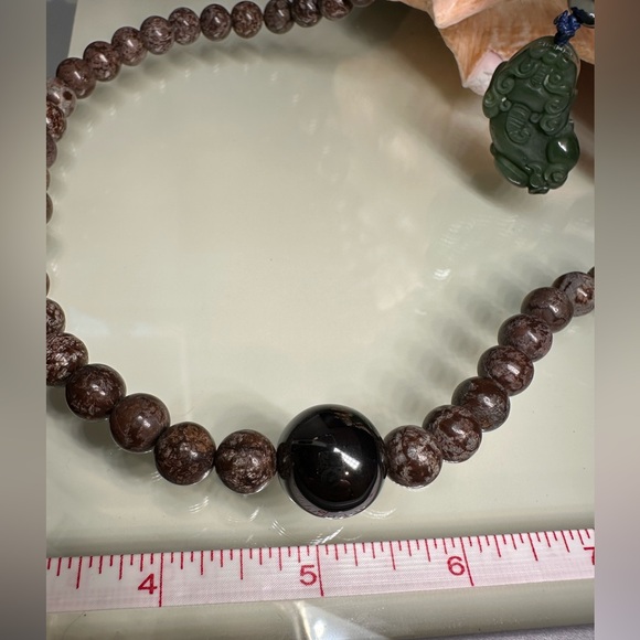 BROWN SNOWFLAKES OBSIDIAN + HEMATITE + PIXIU NATURAL NECKLACE - Picture 14 of 16
